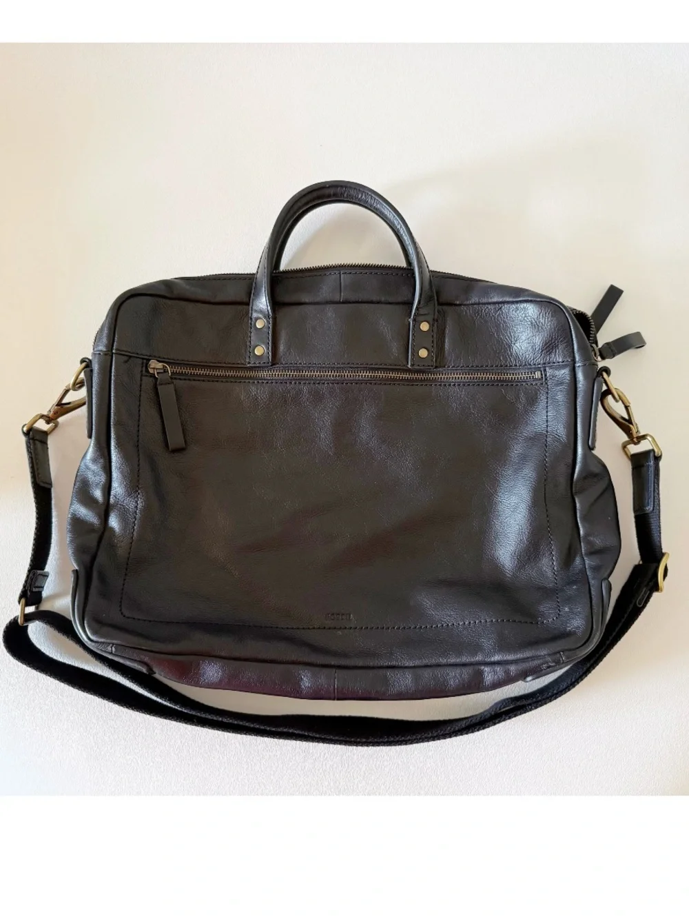 Fossil Briefcase Messenger Bag Leather Classic Minimalist Black